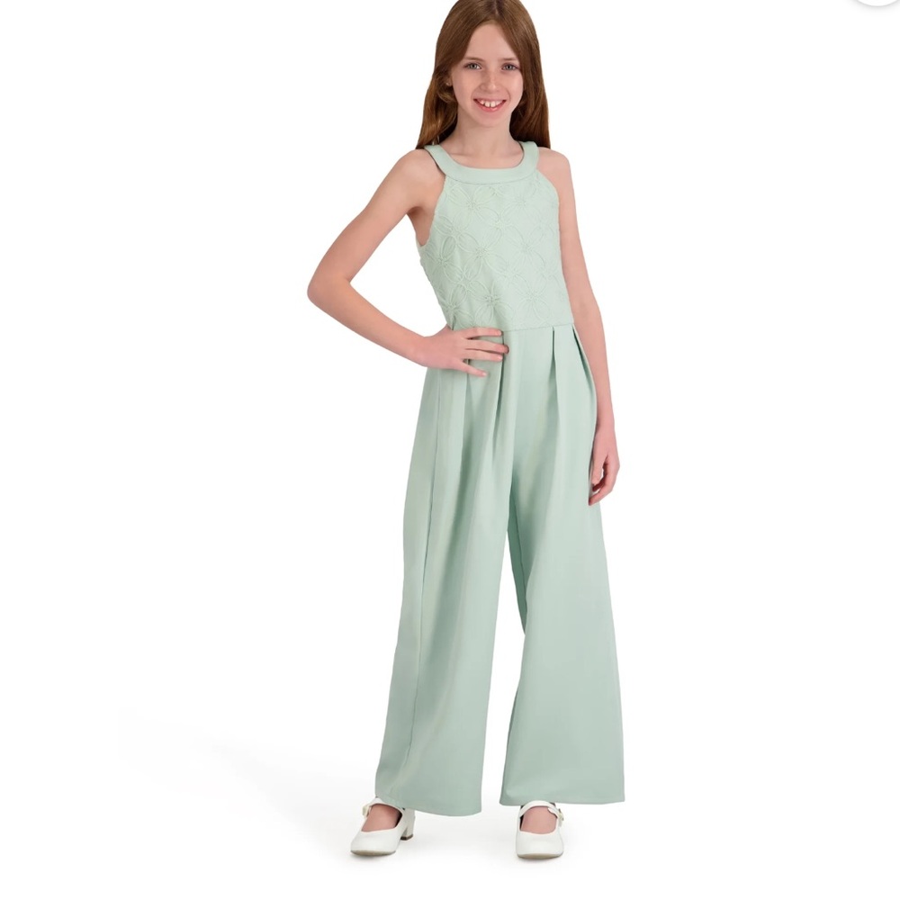 Kensie Girl sleeveless floral soutache jumpsuit in sage green size 16